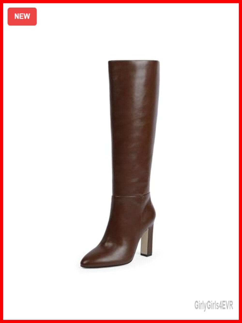 Knee High Boots Almond Toe Chunky Block Heel Faux Leather Tall Boots